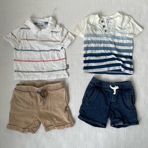 Set of 2 Splendid T-Shirt and Shorts Baby Boy 6-12M White Blue Stripe Tan Summer
